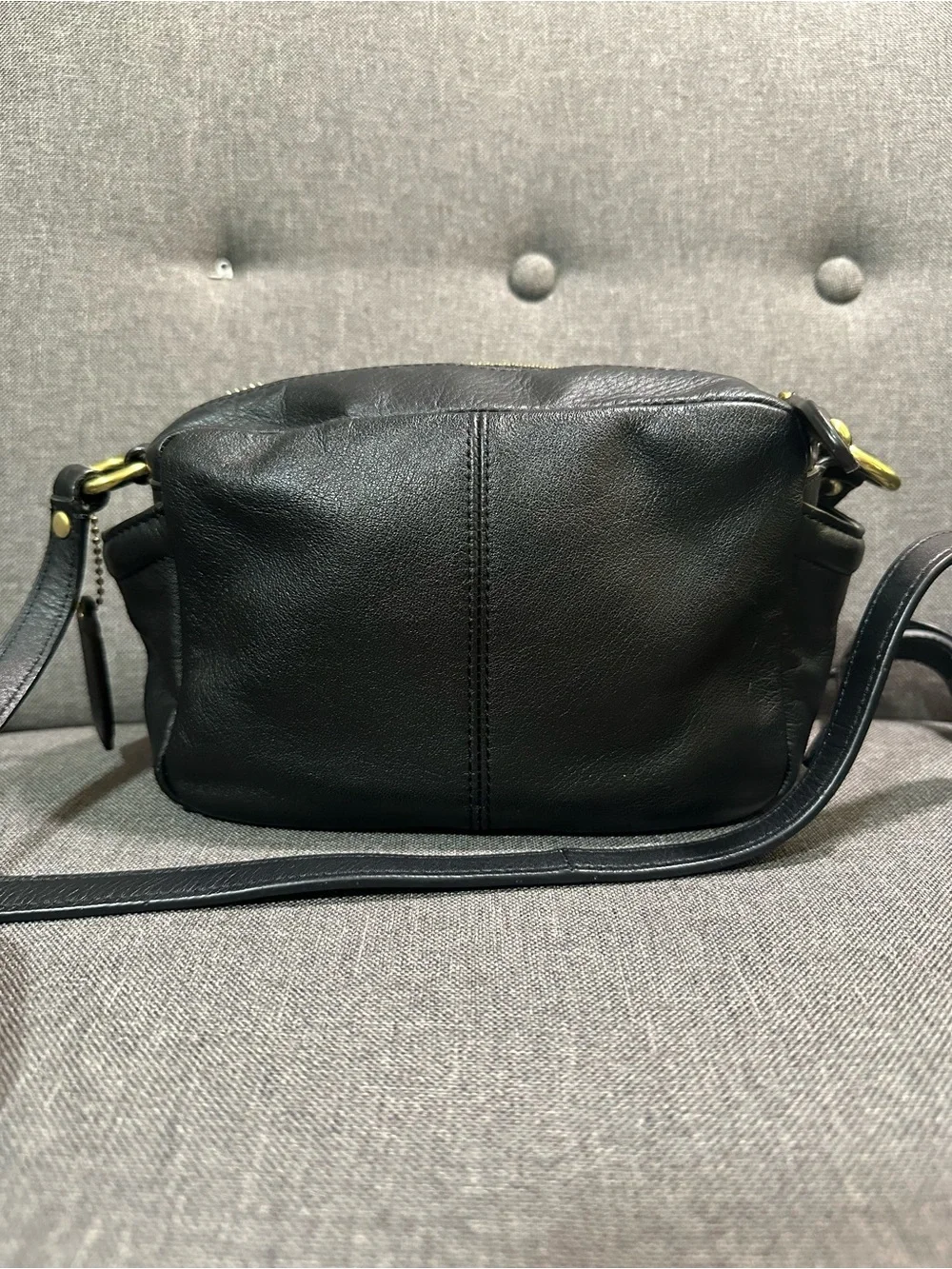 Vintage Black Coach Black Leather Crossbody with Gold Buckle